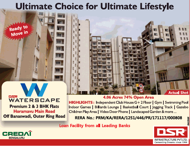 DSR Waterscape premium 2 & 3 BHK flats in Horamavu Main Road, Bangalore